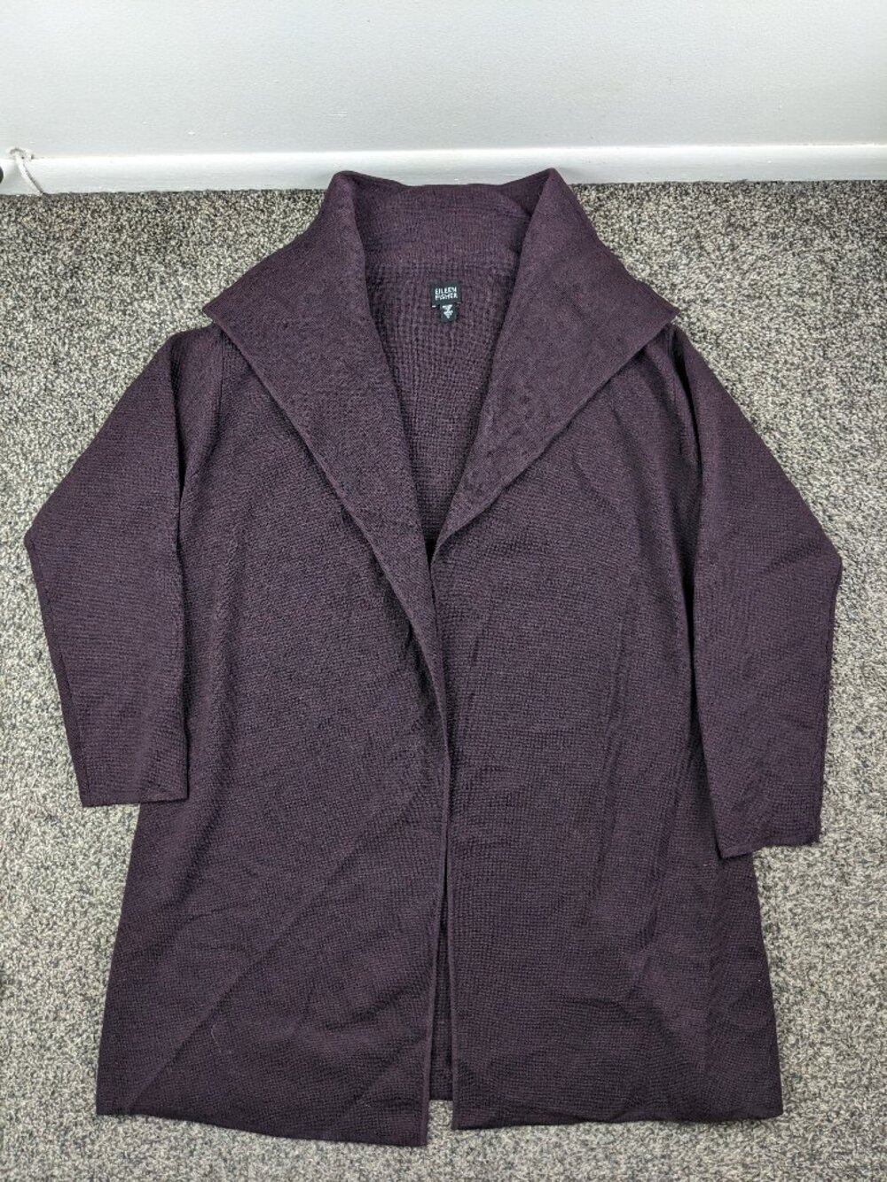 Eileen Fisher Sweater Cardigan Italian Wool Open Front Duster Purple Small